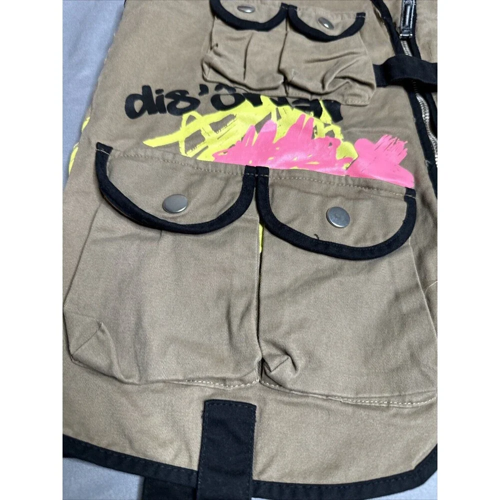 BATTLE VEST & SHORTS DYSORDER PAINTED 8 POCKETS‎ ZIP UP FRONT STRAPS BROWN!